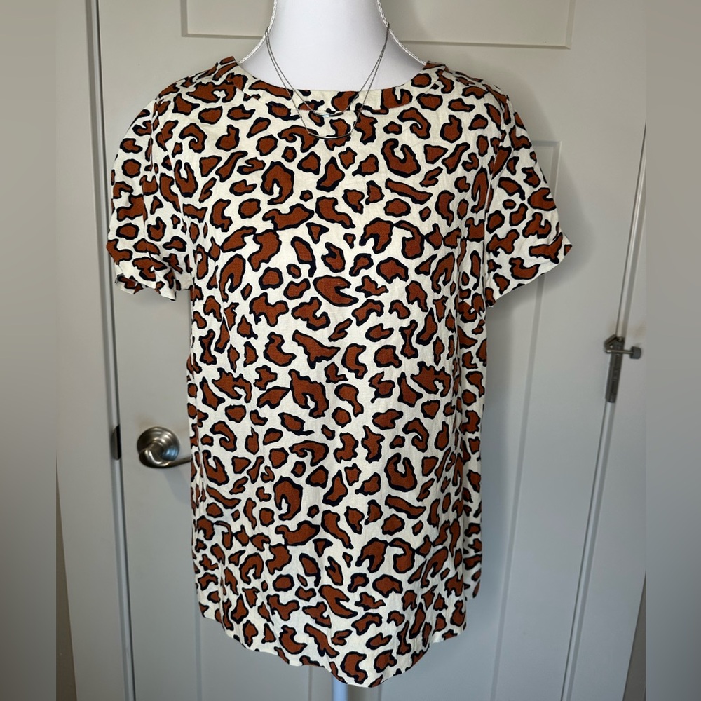 Ann Taylor Factory Leopard Print Linen Blend Blouse‎ | Small